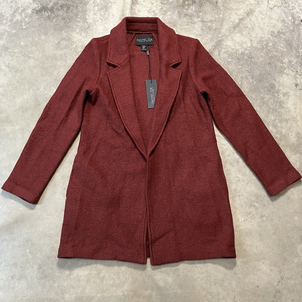Rachel Zoe Jacket Womens Size XS Burgendy‎ Open Front Pockets Wool Blend
